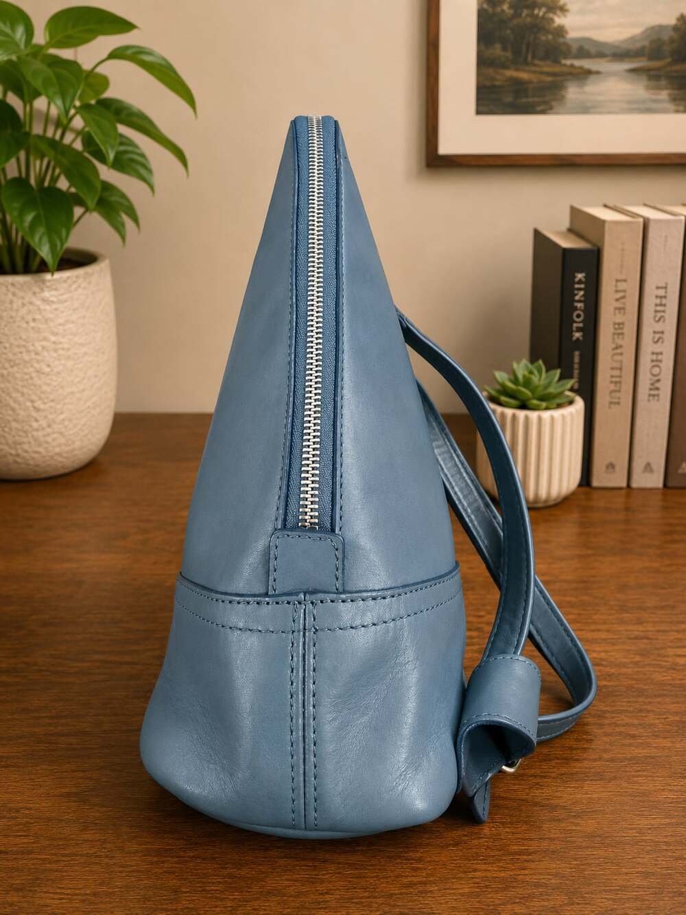 Shinola Mini Zip Backpack Slate Blue Leather Detroit Made $795 Retail - Picture 4 of 14